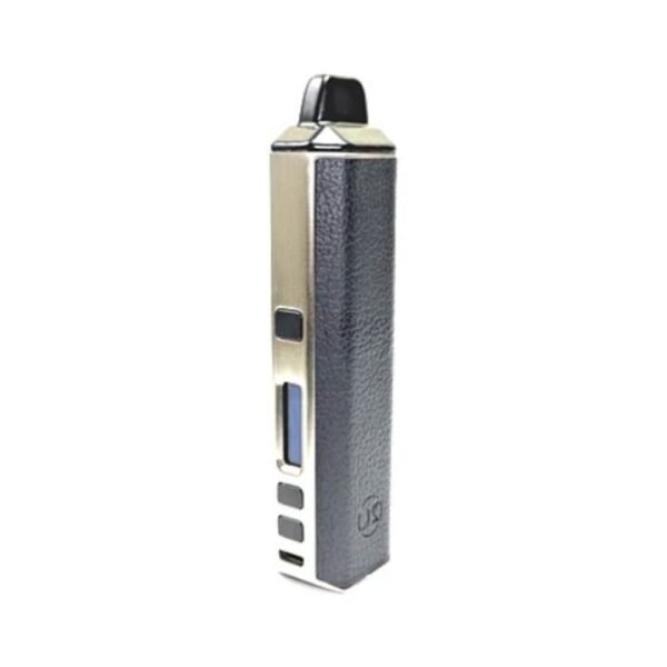 Vaporizador de Ervas XVAPE ARIA com acabamento em aço escovado e couro ecológico, unindo estilo, elegância e tecnologia de ponta.