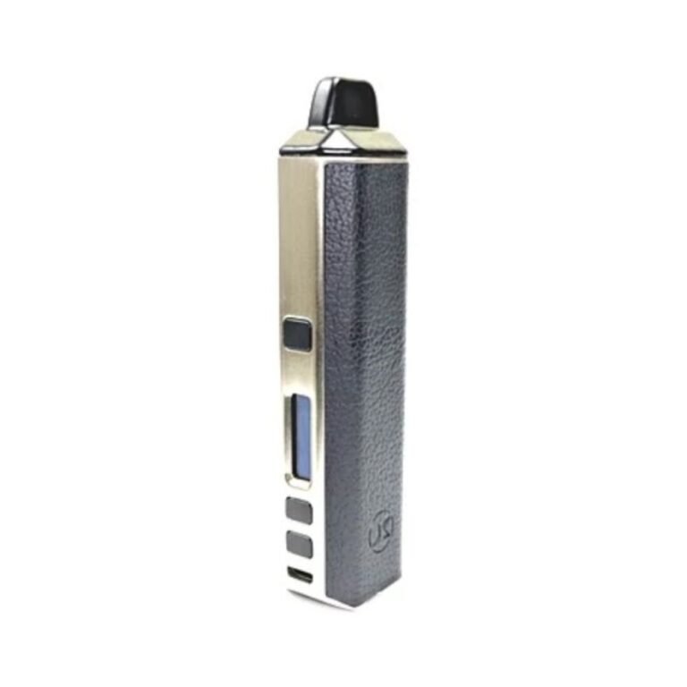 Vaporizador de Ervas XVAPE ARIA com acabamento em aço escovado e couro ecológico, unindo estilo, elegância e tecnologia de ponta.