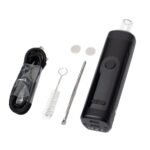 Kit completo do Vaporizador ZEN com bocal de vidro, espátula, escova de limpeza, telas de reposição e cabo USB tipo C.